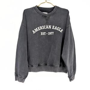 American Eagle Funday Gray/Grey Distressed Crewneck Graphic Sweatshirt - Size M